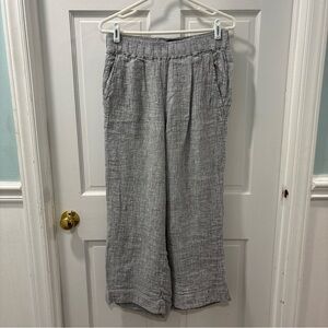 Tahari Women’s Wide Leg Linen Cropped Pants Size M Gray Chambray Pull On